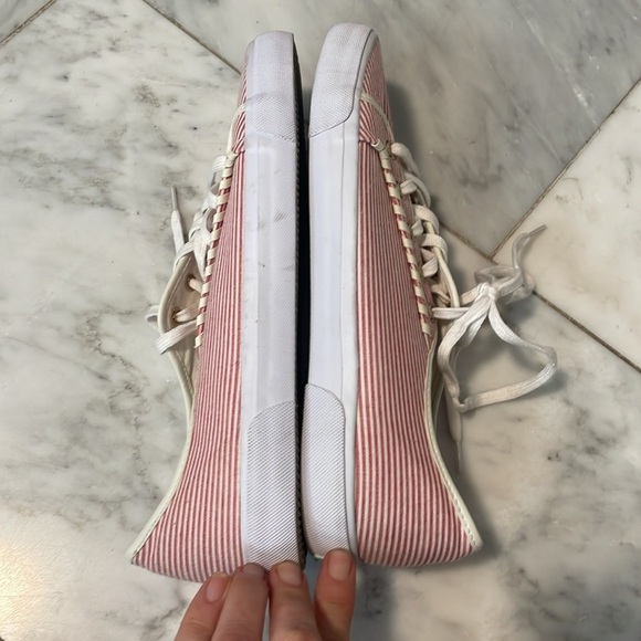 Jack Rogers 1960,  size 9, red white tie stripe flat lace-up sneakers, like new - Picture 10 of 10
